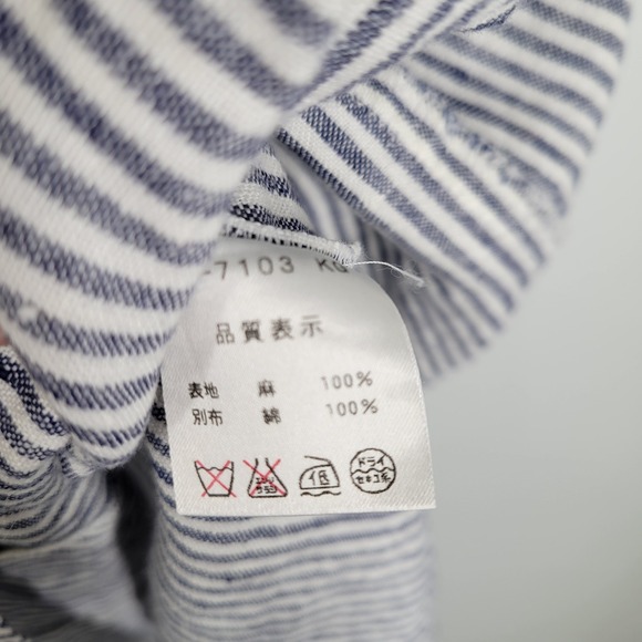 NIMES 100% Linen Shirt Dress Sz Medium Blue White Stripe Nautical Cottage - Picture 8 of 8